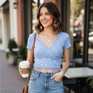 Tilly’s Blue Floral Wrap Cropped Top